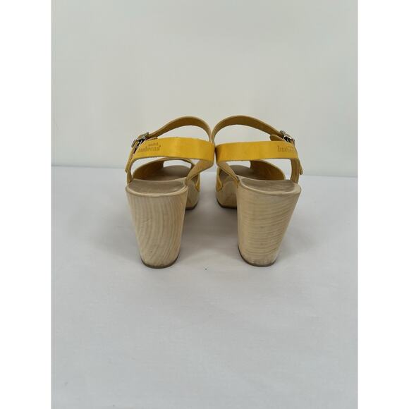 Swedish Hasbeens Yellow Wooden Clog Sandal Peep Toe Size 41 US 11 - Picture 12 of 14